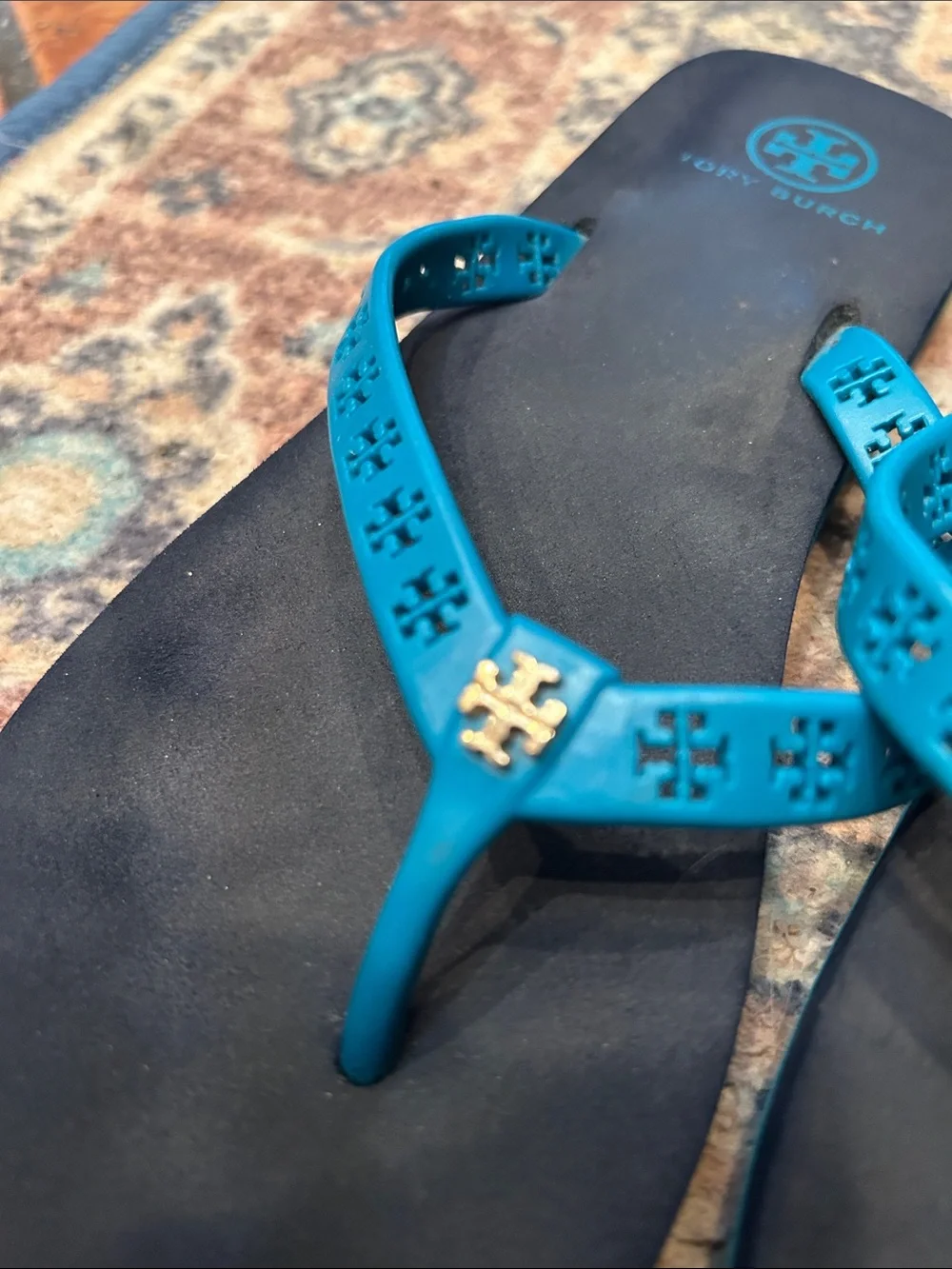 Tory Burch Teal Logo Thong Sandals